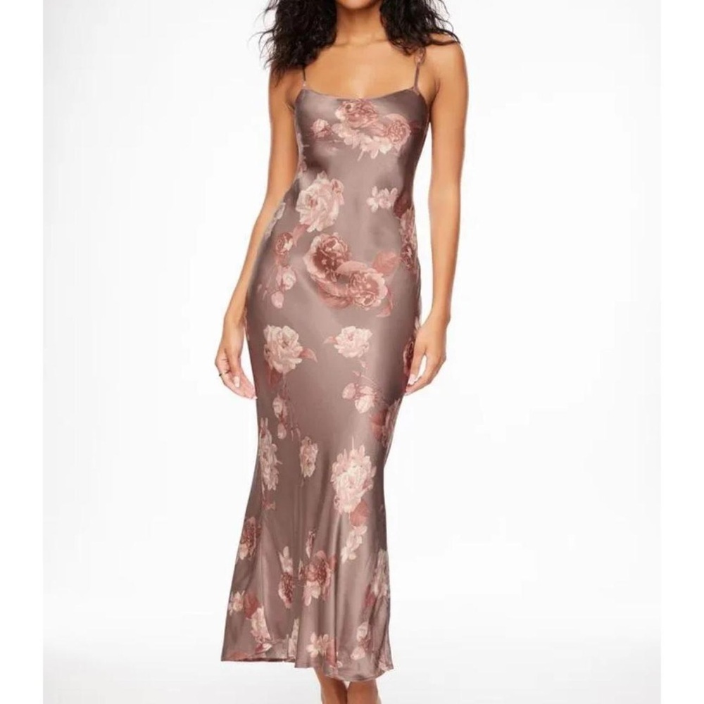 Dynamite NWT Floral Satin Slip Dress in Taupe Rose
